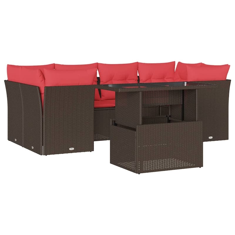 vidaXL Patio Sofa Set with Cushions Modular Outdoor Seating 7 Piece Poly Rattan - 24.4 x 24.4 x 27.2