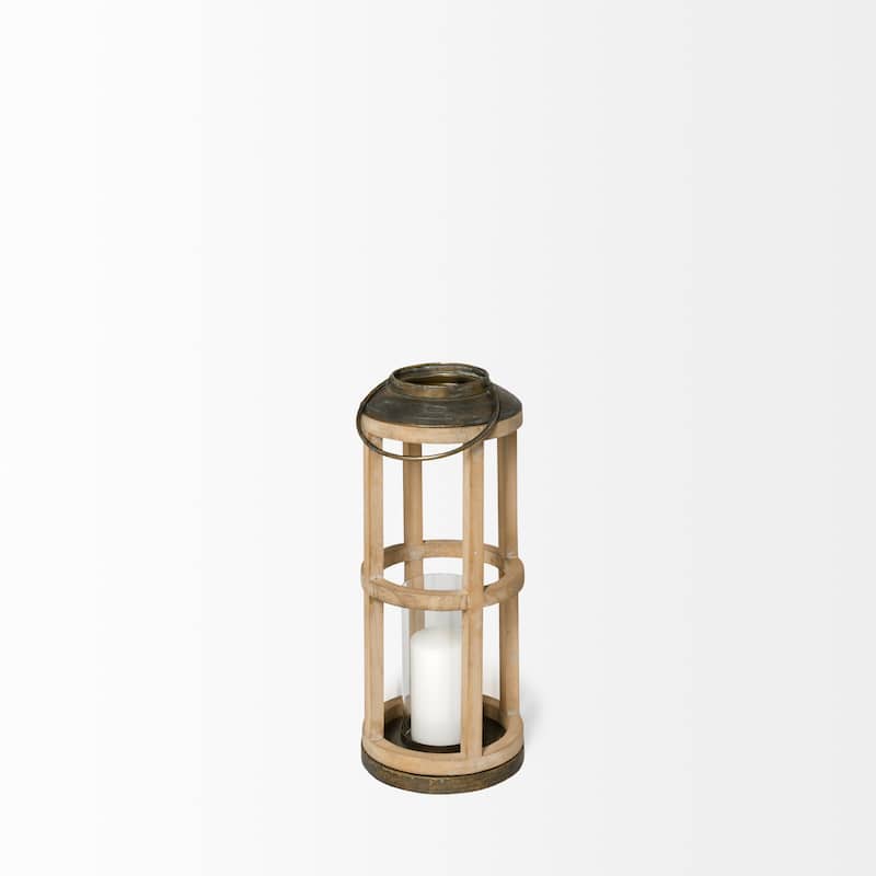 Andy I Large Natural Wood Cylindrical Candle Holder Lantern