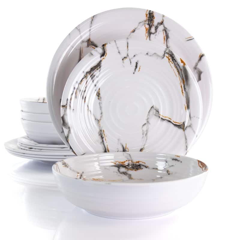 Melamine Dinnerware 12 Piece Set in Stone Marble