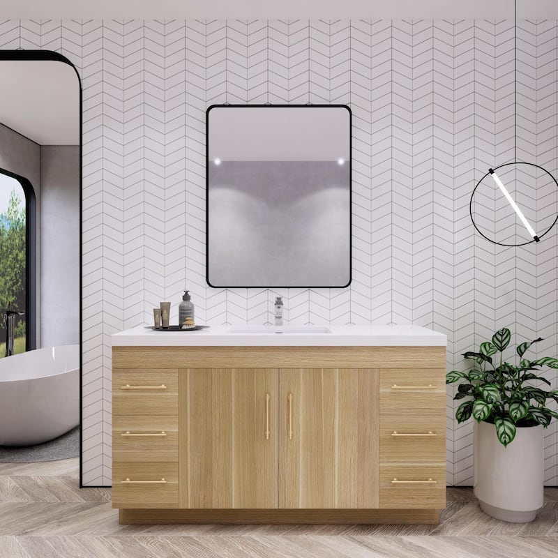Eliza 60'' Freestanding Vanity with Single Sink - 60'' Width Single Sink - Champagne Oak