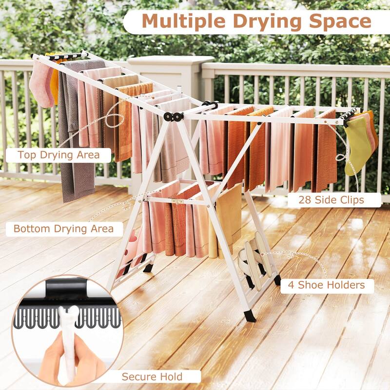 Costway Foldable Metal Laundry Drying Rack with Height Adjustable - See Details