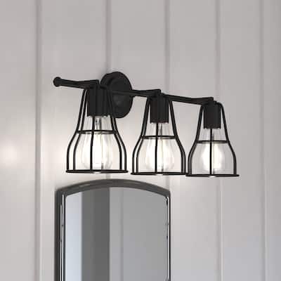 Clybourn 3 Light Bronze Adjustable Wire Cage Bathroom Vanity Fixture - 23-in W x 9.75-in H x 8.25-in D