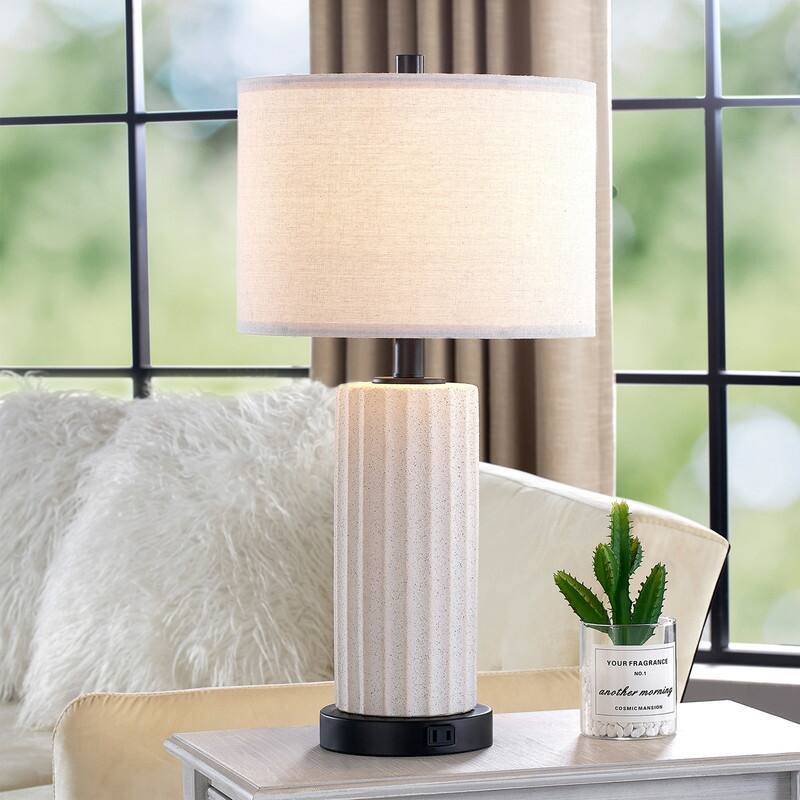 KAWOTI 23inch Ceramics Table Lamp Set with Bulbs, USB Ports (set of 2) - W12" * H23.25"