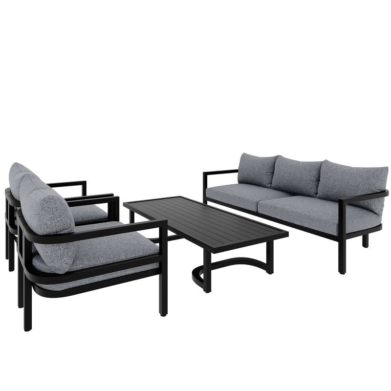 Patio Furniture Set, 5 Pcs Outdoor Steel Sofa Set, All-Weather Conversation Set with Coffee Table and 2 Single Chairs