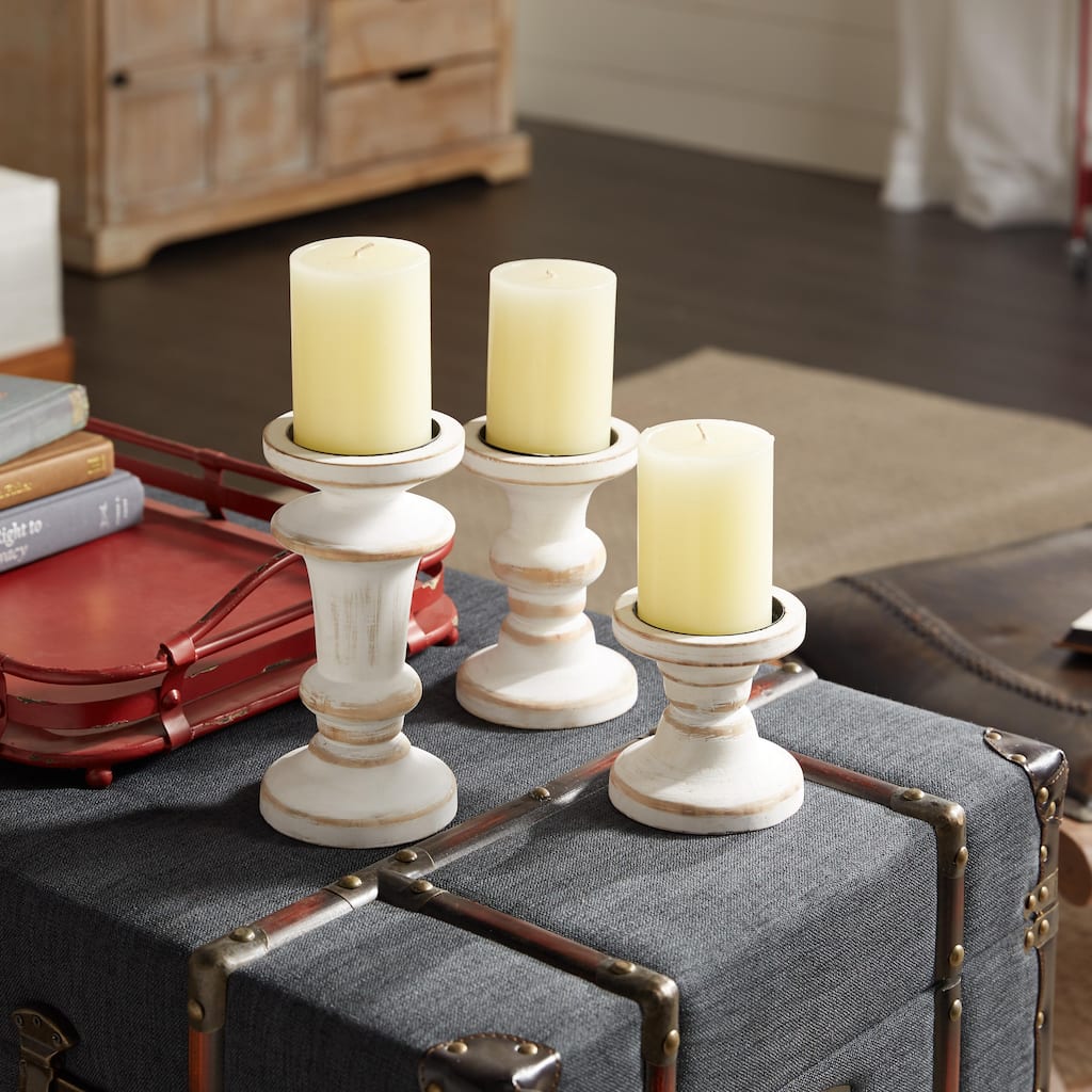 White Wood Decorative Candle Holder (Set of 3)