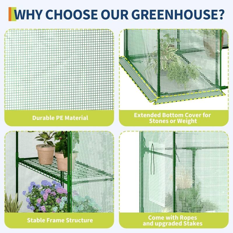 29" D Greenhouses for Outdoors with 2 Mesh Windows & 1 Roll-Up Zipper Door