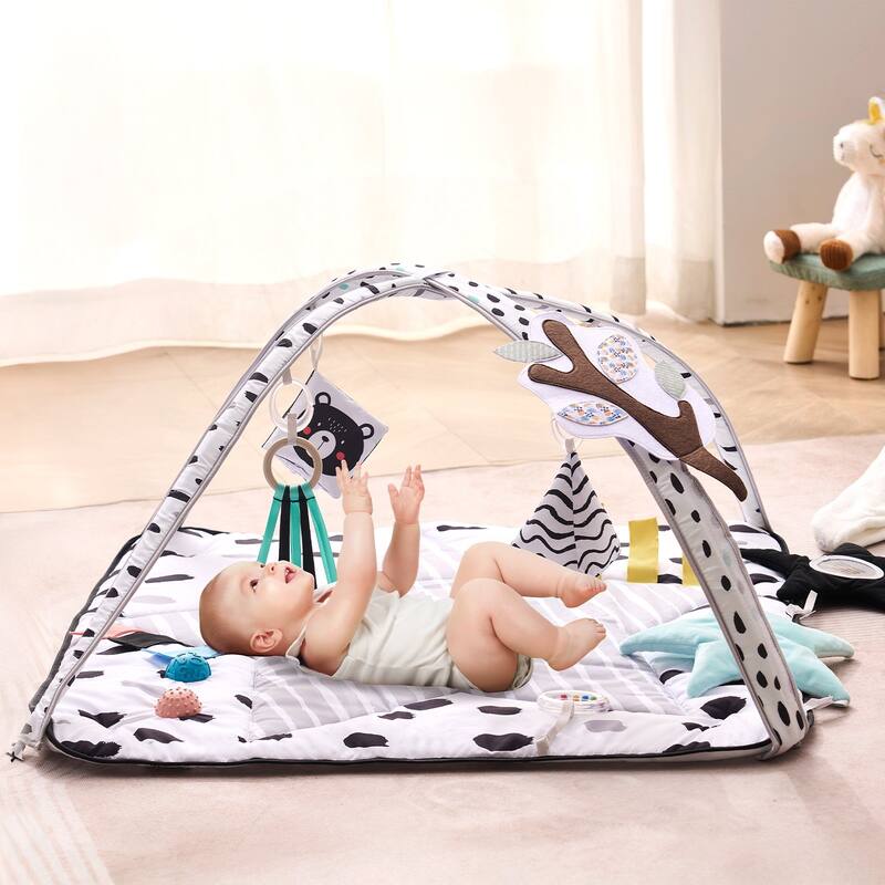 Multi-Color Baby Tummy Time Play Gym Activity Mat with 6 Sensory Toys and 2 Touch Balls for Infants - 34.4” x 34.4” x 17.3”
