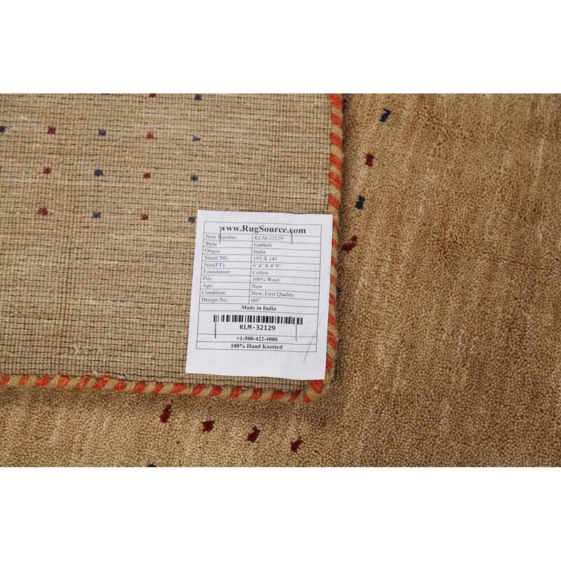 Gold Tribal Gabbeh Indian Area Rug Hand-Knotted Wool Carpet - 4'9"x 6'4"
