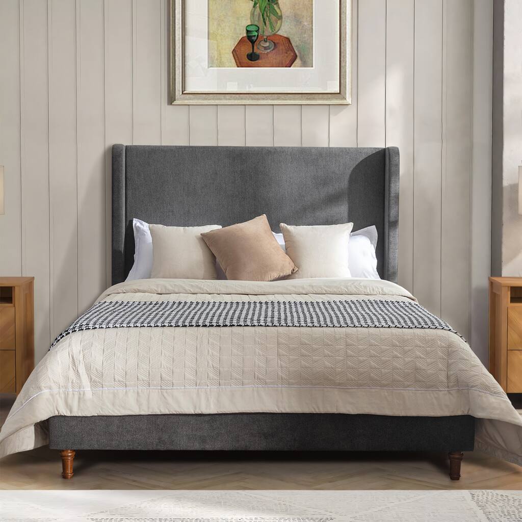 54" Wingback Tall Headboard Queen Upholstered Velvet Bed