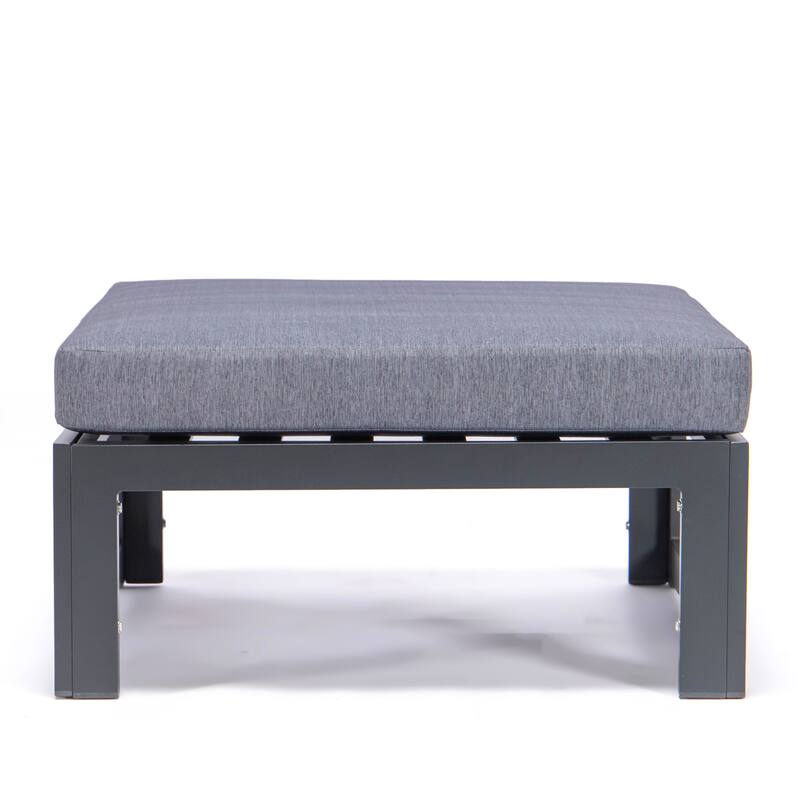 Chelsea Modern Outdoor Polyester Cushions Aluminum Patio Ottoman with Slatted Seat Design and Washable Cushion Covers Set of 2