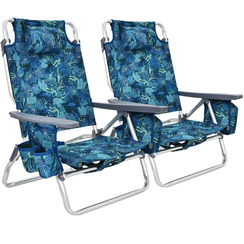 2-Pack Folding Backpack Beach Chair 5-Position Outdoor Reclining - See Details