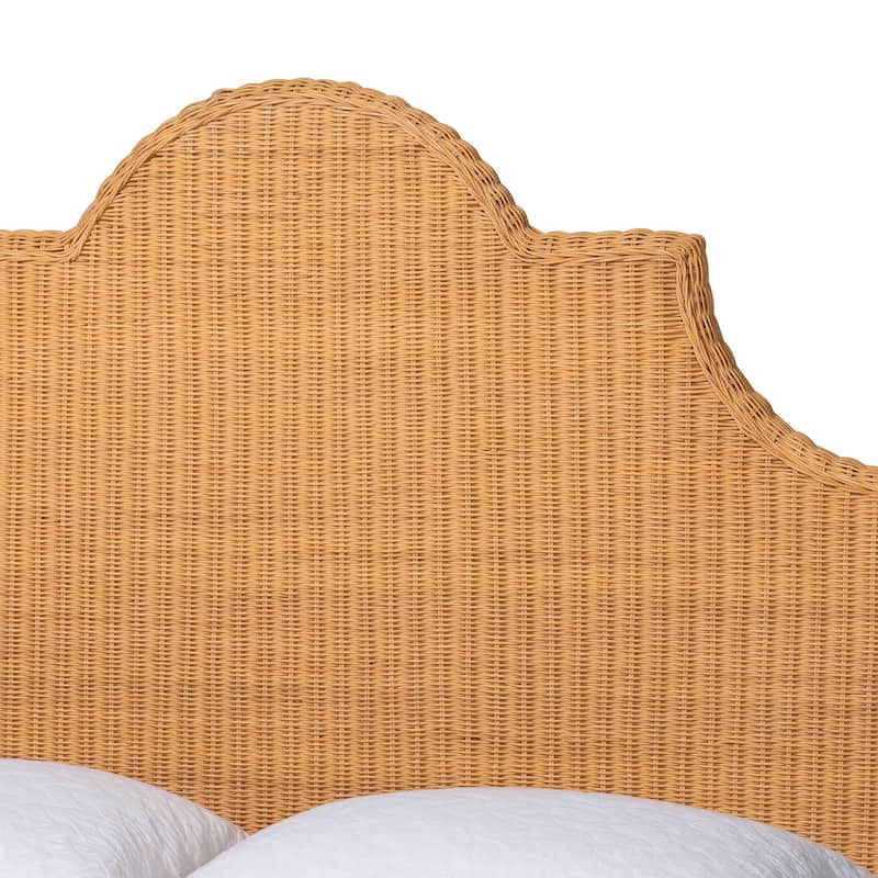 Melanie Natural Rattan Bed - Coastal Boho Bed Frame with Scalloped Headboard