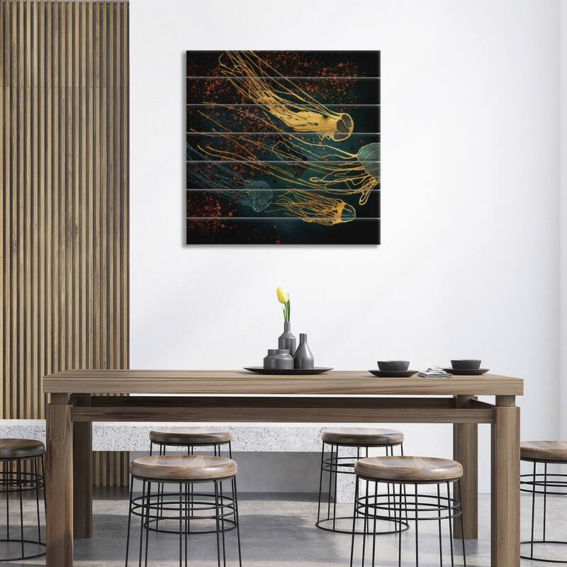 Metallic Jellyfish Print On Wood by SpaceFrog Designs - Multi-Color