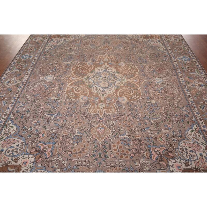 Oriental Tabriz Persian Vintage Area Rug Hand-Knotted Wool Carpet - 8'7"x 11'5"