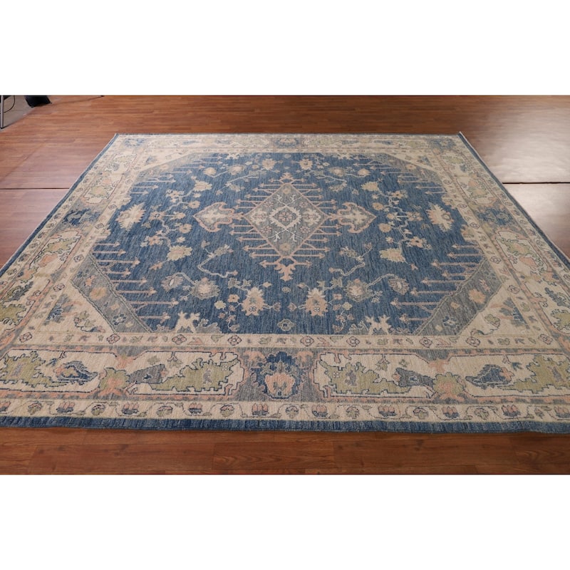 Blue Vegetable Dye Oushak Area Rug Handmade Wool Carpet - 8'5" x 9'9"