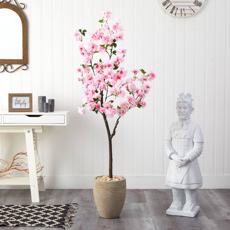 5.5' Cherry Blossom Artificial Tree in Sand Colored Planter - 12.5"