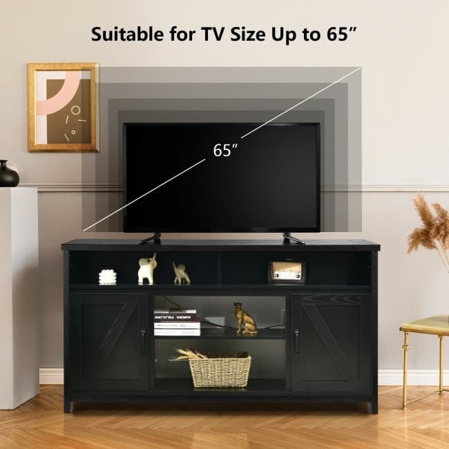 59 Inch TV Stand Media Center Console Cabinet with Barn Door for TV's 65 Inch - 59" x 16" x 32.5" (L x W x H)