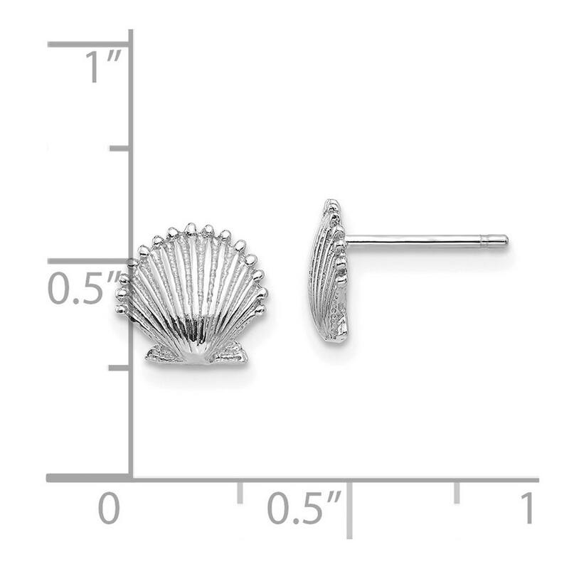 Curata 14k White Gold White Scallop Shell With Beaded Tips Post Earrings - 8.02x8.51mm