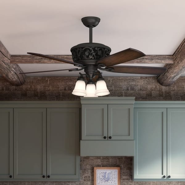 slide 2 of 29, Hunter 54" Promenade Ceiling Fan with LED Light Kit and Handheld Remote - Victorian, Transitional - ENERGY STAR! Brittany Bronze