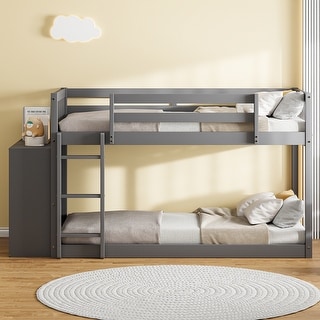 Functional Wood Bunk Bed with Maximized space, Solid Construction and Build-in Ladder, Grey