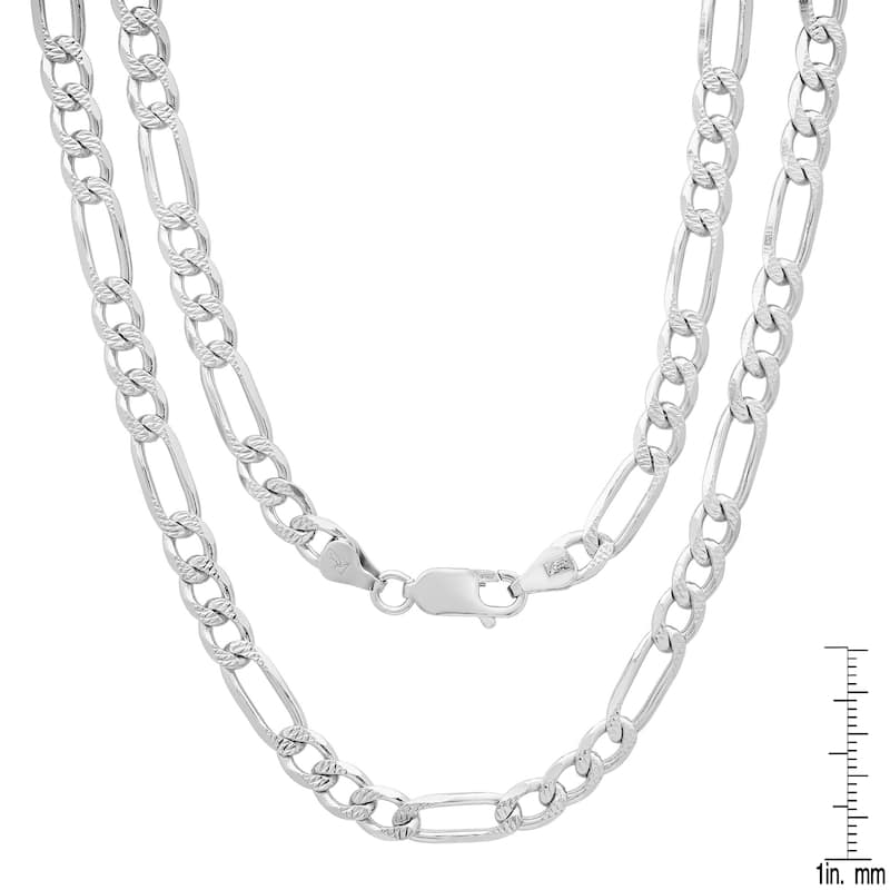 Sterling Silver 6 mm Figaro Pave Chain Necklace by Roberto Martinez