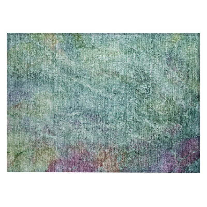 Machine Washable Indoor/ Outdoor Abstract Watercolor Chantille Rug