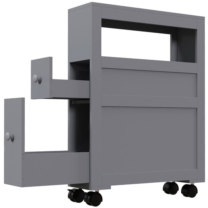6.25"x20.5"x28.25" Wood Rolling Narrow Bathroom Side Storage Cabinet