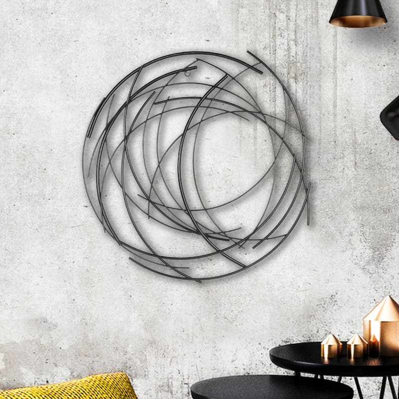 Denine Metal Black Small Abstract Round Wall Art - W: 20" x D: 0.25" x H: 20.25"    