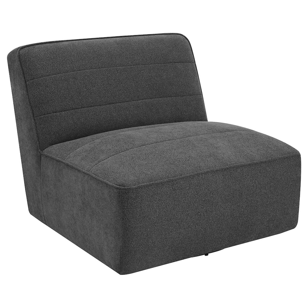 Suri 38 Inch Swivel Armless Chair, Horizontal Stitching, Gray Boucle