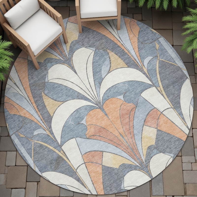 Machine Washable Indoor/Outdoor Modern Mosaic Chantille Rug - Denim - 8' x 8'