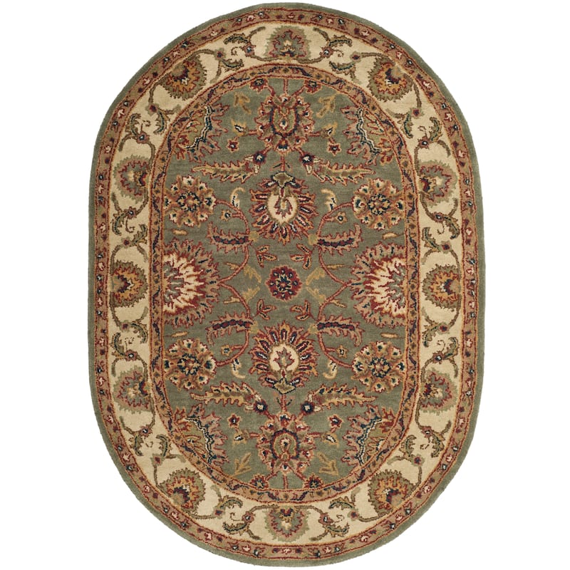 SAFAVIEH Handmade Classic Juliya Traditional Oriental Wool Rug - 4'6" x 6'6" Oval - Celadon/Ivory