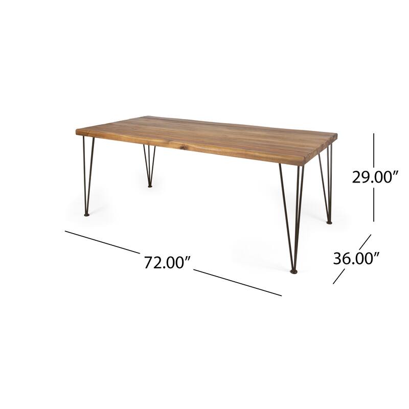 Industrial Rectangular Dining Table Acacia Wood and Metal Hairpin Legs