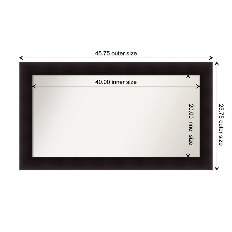Portico Espresso Framed Non-Beveled Custom Wall Mirror, Bathroom Vanity Mirror - Outer Size: 45.75 x 25.75