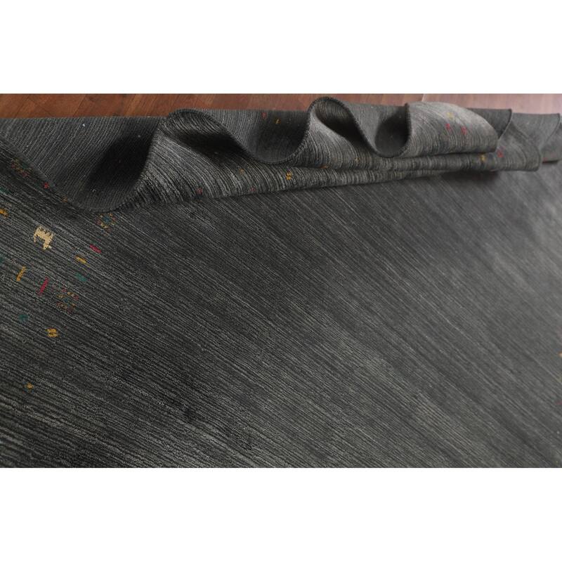 Tribal Gray Gabbeh Indian Area Rug Hand-Knotted Wool Carpet - 7'9" x 9'9"