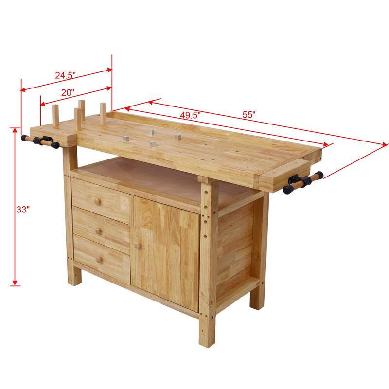 Wooden Workbench with Drawers for Garage Workshop and Home