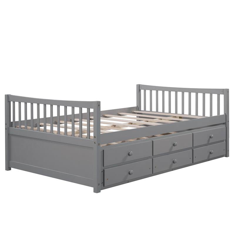 Wooden Daybed with Trundle, Drawers & Headboard