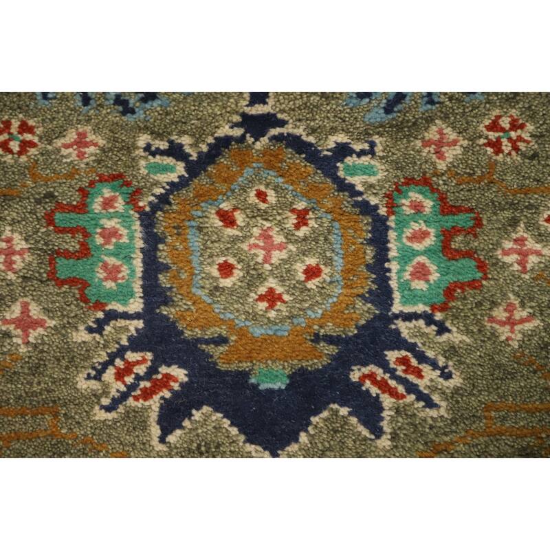 Hand Knotted Oriental 100% Wool Carpet Transitional All-Over Green Oushak Runner Rug - 8' 1'' X 2' 7''