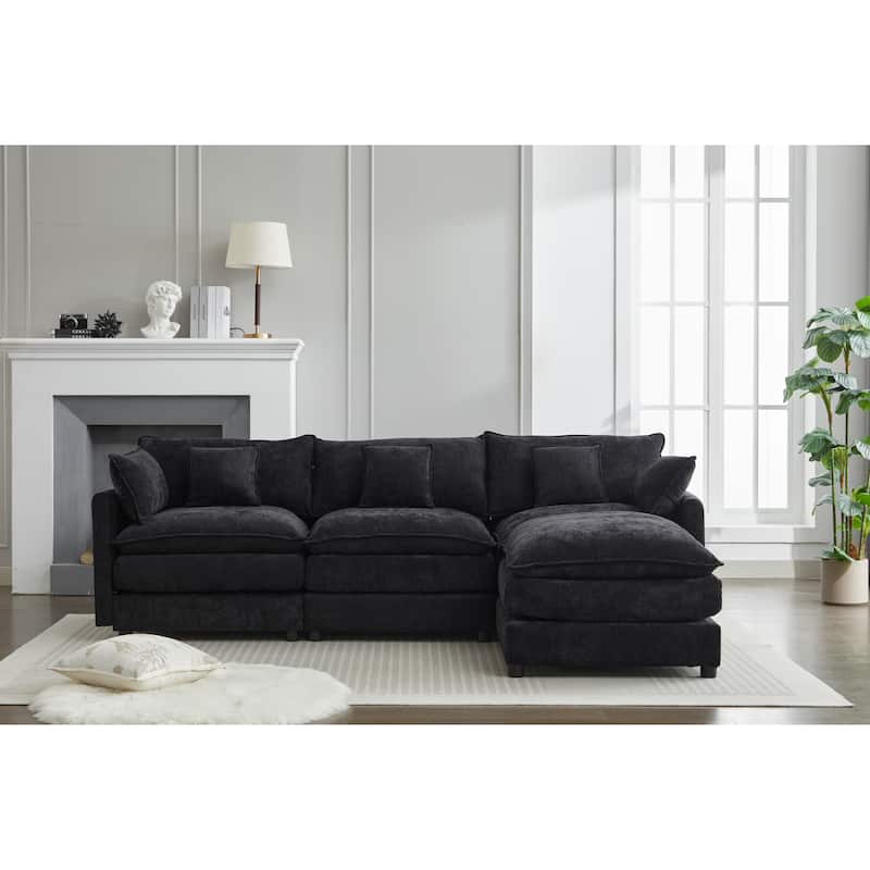 99" Chenille L-Shaped Sectional Sofa with Ottoman