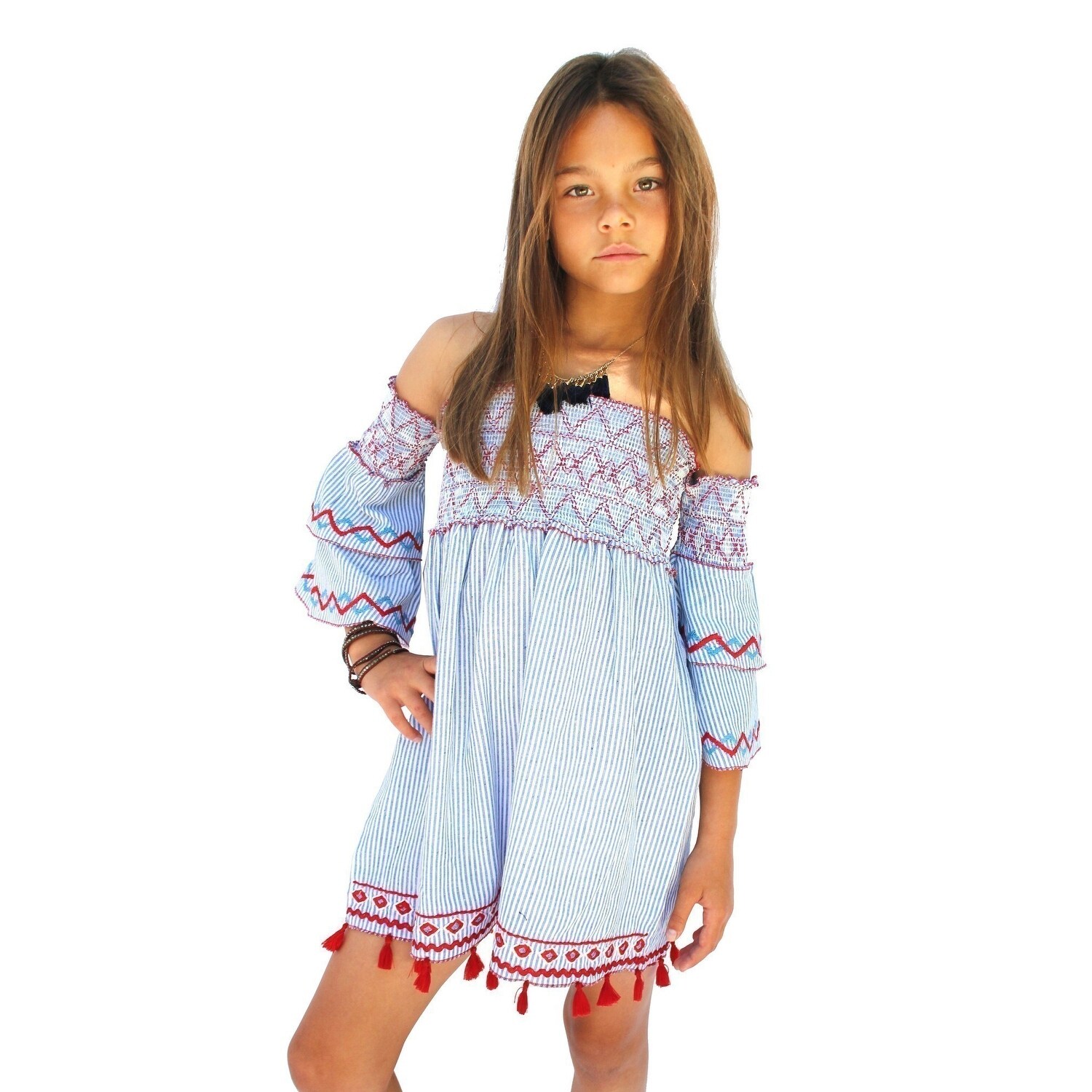 girls blue smock dress