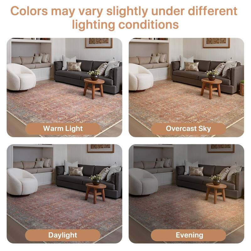 Mcow Floral Collection Machine-Washable Non-Slip Area Rug