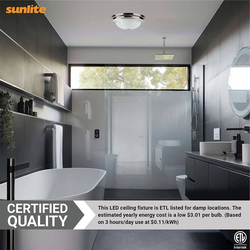 Sunlite 15 in. Brushed Nickel Dome Dimmable Selectable LED CCT Color Tunable 3000K 4000K 5000K Flush Mount Lighting Fixture