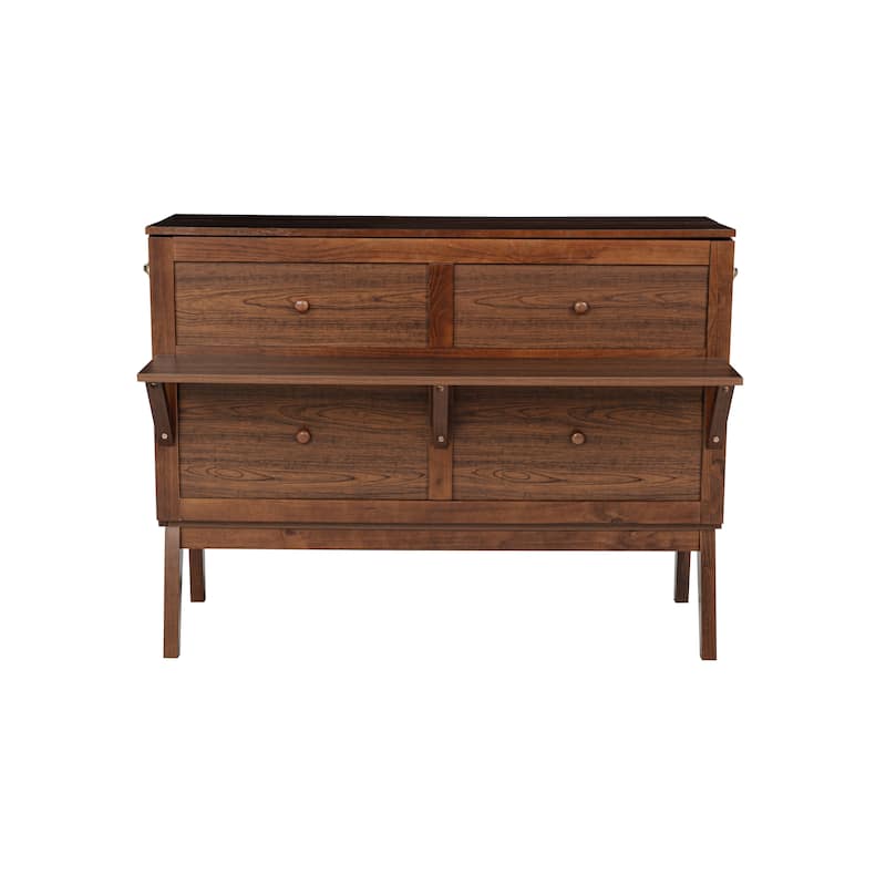 Full Size Murphy Bed with USB Port and Removable Shelves on Each Side, Solid Pine Murphy Cabinet Bed for Home Office