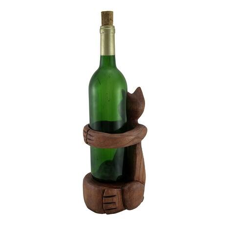 Shop Kitty Cuddle Hand Carved Wooden Hugging Cat Wine Bottle