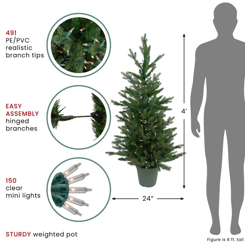 4' Potted Grande Spruce Artificial Christmas Tree, Clear Lights - 4 Foot