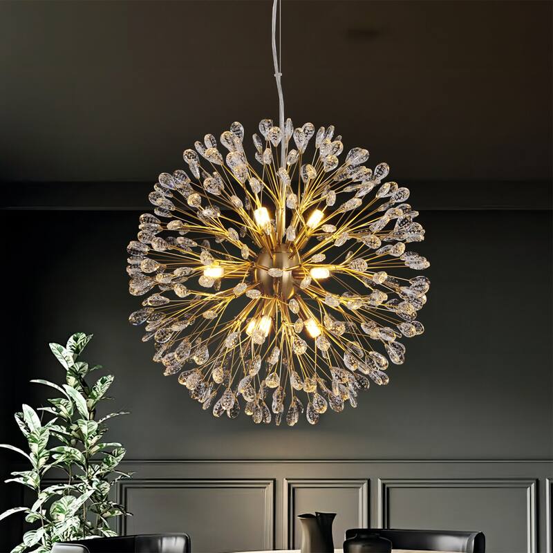 9/12-Light Modern Glam Linear Sputnik Starburst Beaded Crystal Chandelier Firework Kitchen Island Pendant