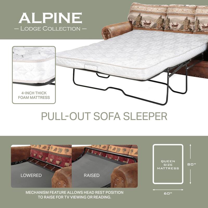 Alpine Brown Rustic Lodge Sleeper Sofa
