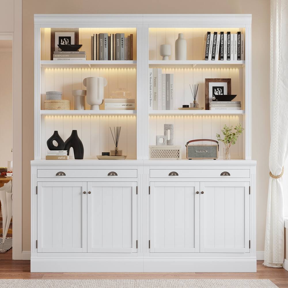 Merax 83.4" Tall LED-Lit Bookshelf Suite with Cabinets, Drawers & Modern Open Storage