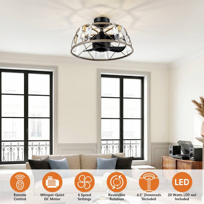 23" Modern Matte Black Reversible Caged DC Motor Ceiling Fan with Light and Remote - 23" W x 23" D x 13.2" H