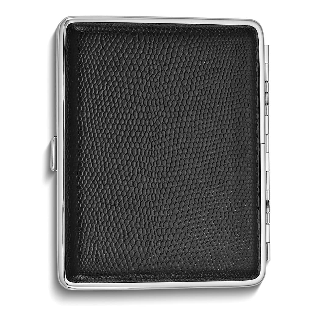 Curata Black Lizard Texture Leather (Holds 20-100mm) Silver-Tone Cigarette /Card Case