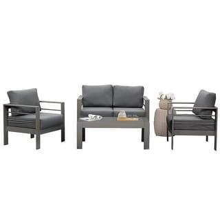 4 Piece Patio Outdoor Aluminum Conversation Set - Bed Bath & Beyond ...